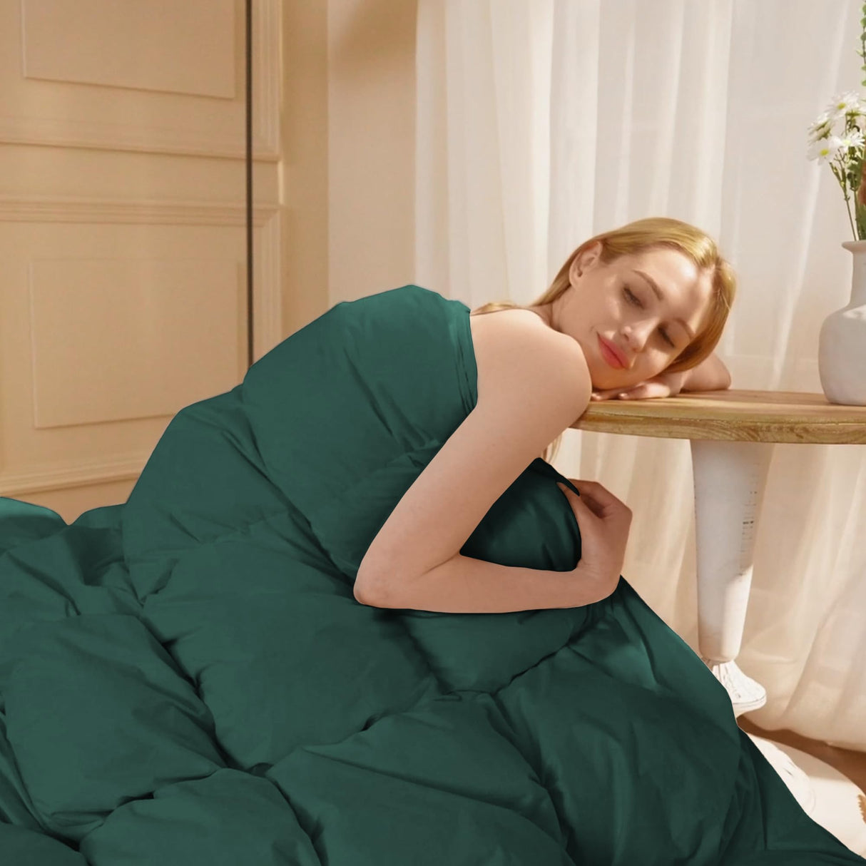 Goose Feather Down Comforter with Pinch Pleat Design - All Season Duvet Insert