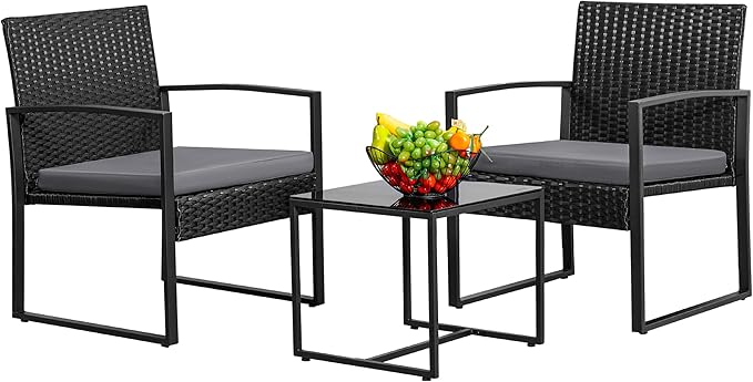 3 Piece Wicker Conversation Bistro Sets Outdoor Patio Set Modern Rattan Chair Furniture