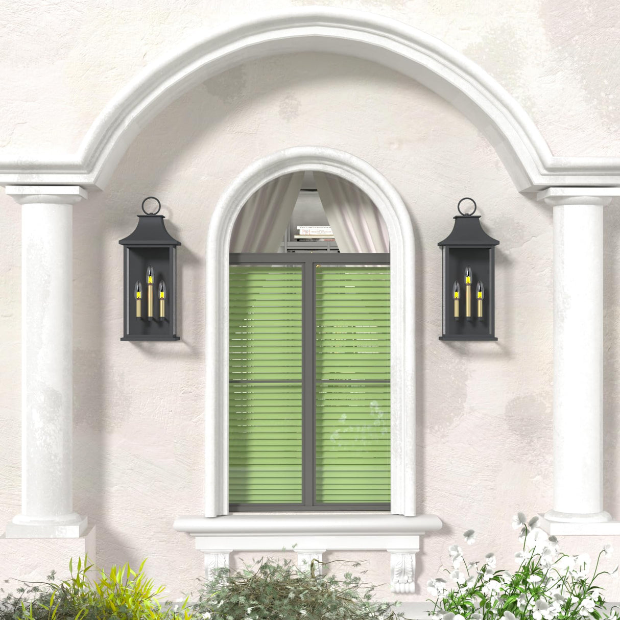 Dusk to Dawn Outdoor Wall Light 3-Light, 25" Large Outdoor Light Fixture, Black Exterior Wall Lantern