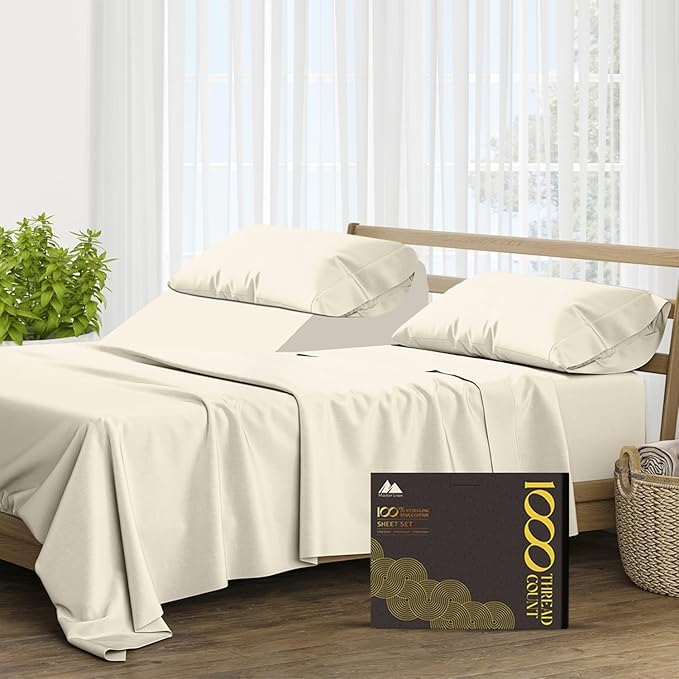 100% Pure Egyptian Cotton Sheets Queen Size - 1000 High Thread Count Sheets