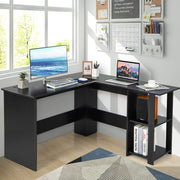 Shaped Computer Desk, Large Corner Computer Desk with 2-Tier Open Shelves & 2 Cable Management Holes