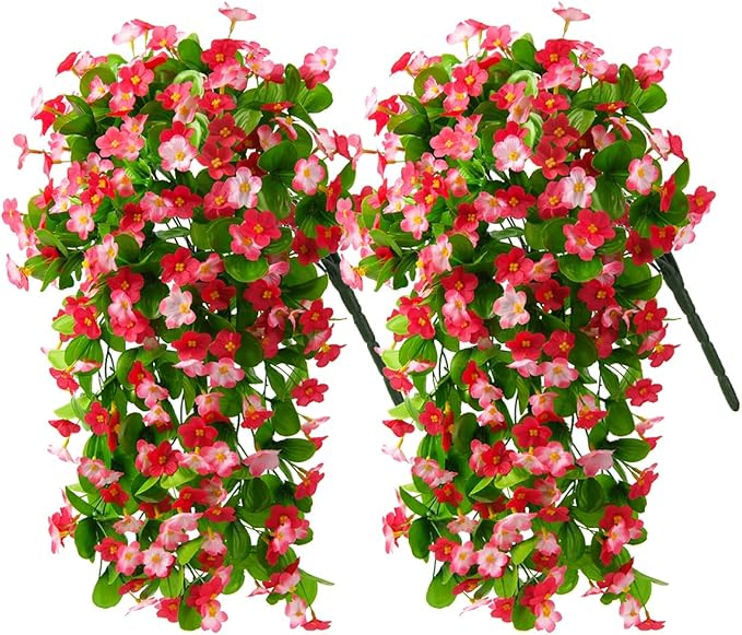 2 Pack Artificial Hanging Flowers, Fake Flowers Hanging Plant Violet Flower