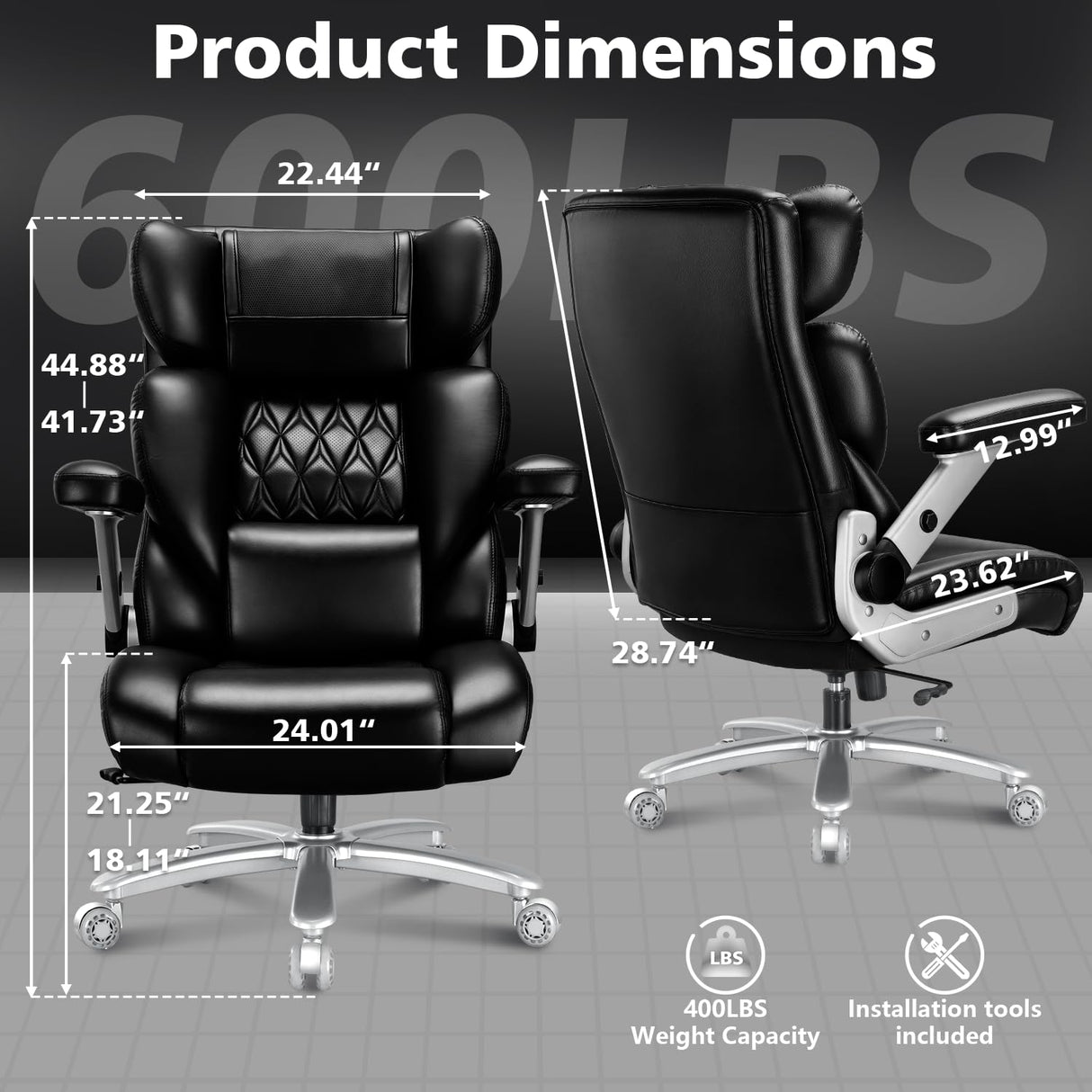 600lbs Big & Tall Office Chair with 3D Heated Massage and Lumbar Support