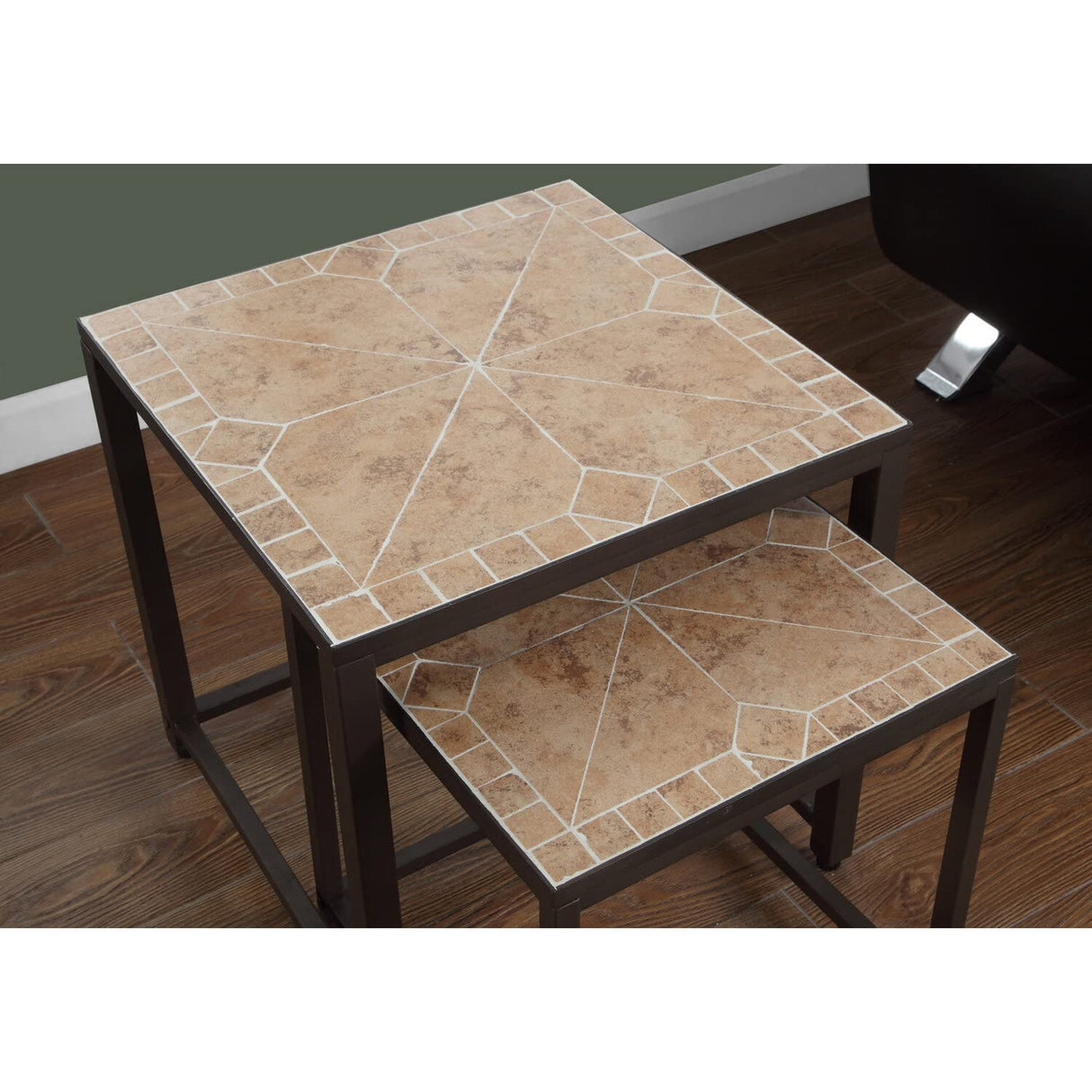 3161 Nesting Table, Set of 2, Side, End, Accent, Living Room, Bedroom, Metal, Tile