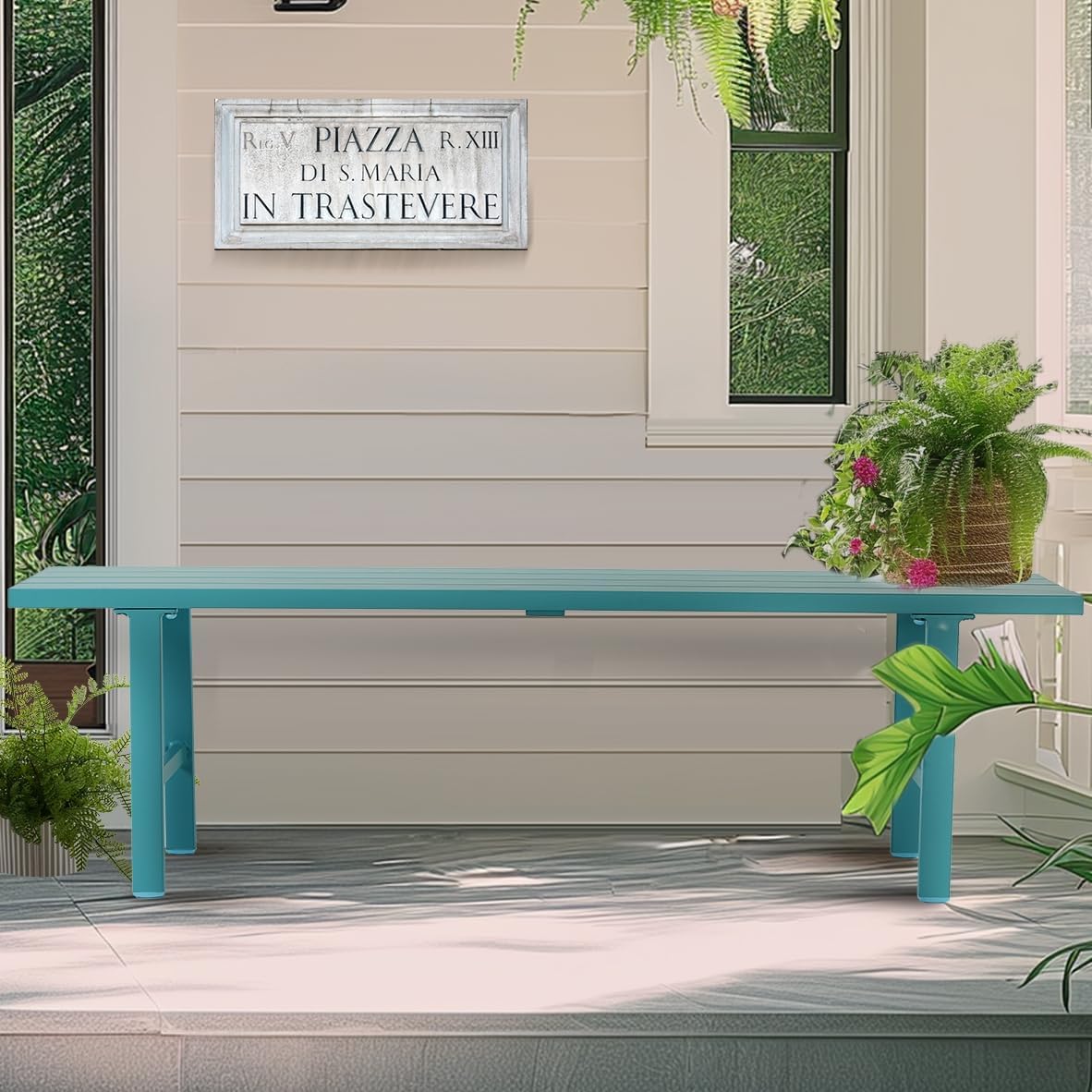 Aluminum Outdoor Benches Weatherproof, 53'' Long Front Porch Bench