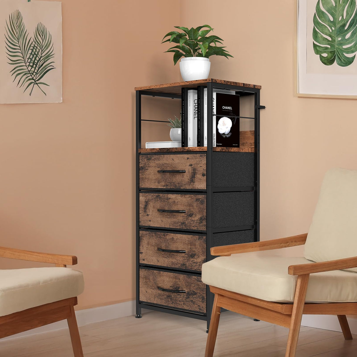 Nightstand with 4 Drawers, End Table