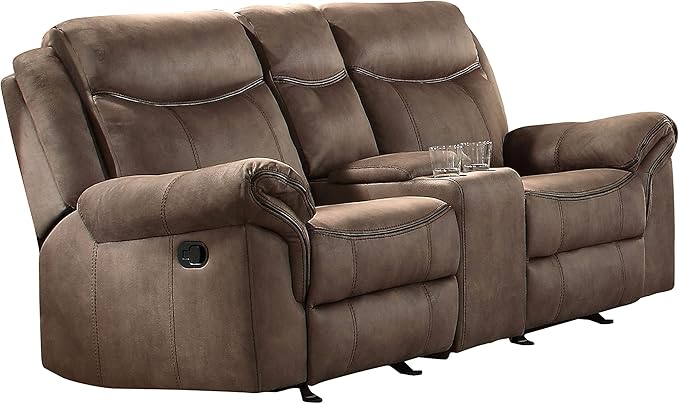 Braelyn Faux Leather Double Glider Reclining Loveseat with Center Console