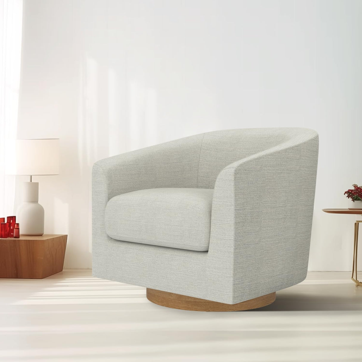 Accent Chair,Memory Foam Upholstered Barrel Sofa Chair, Linen Living Room