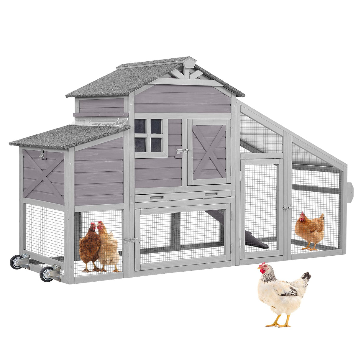 Chicken Coop with Nesting Box Mobile Chicken House on Wheels for 2-4 Chickens Rabbit