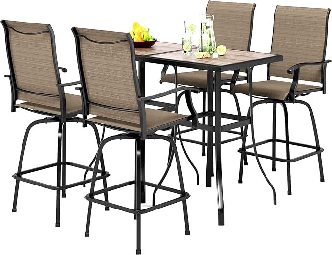 3 PCS Patio Swivel Bar Set Outdoor Furniture Bar Height Bistro Set