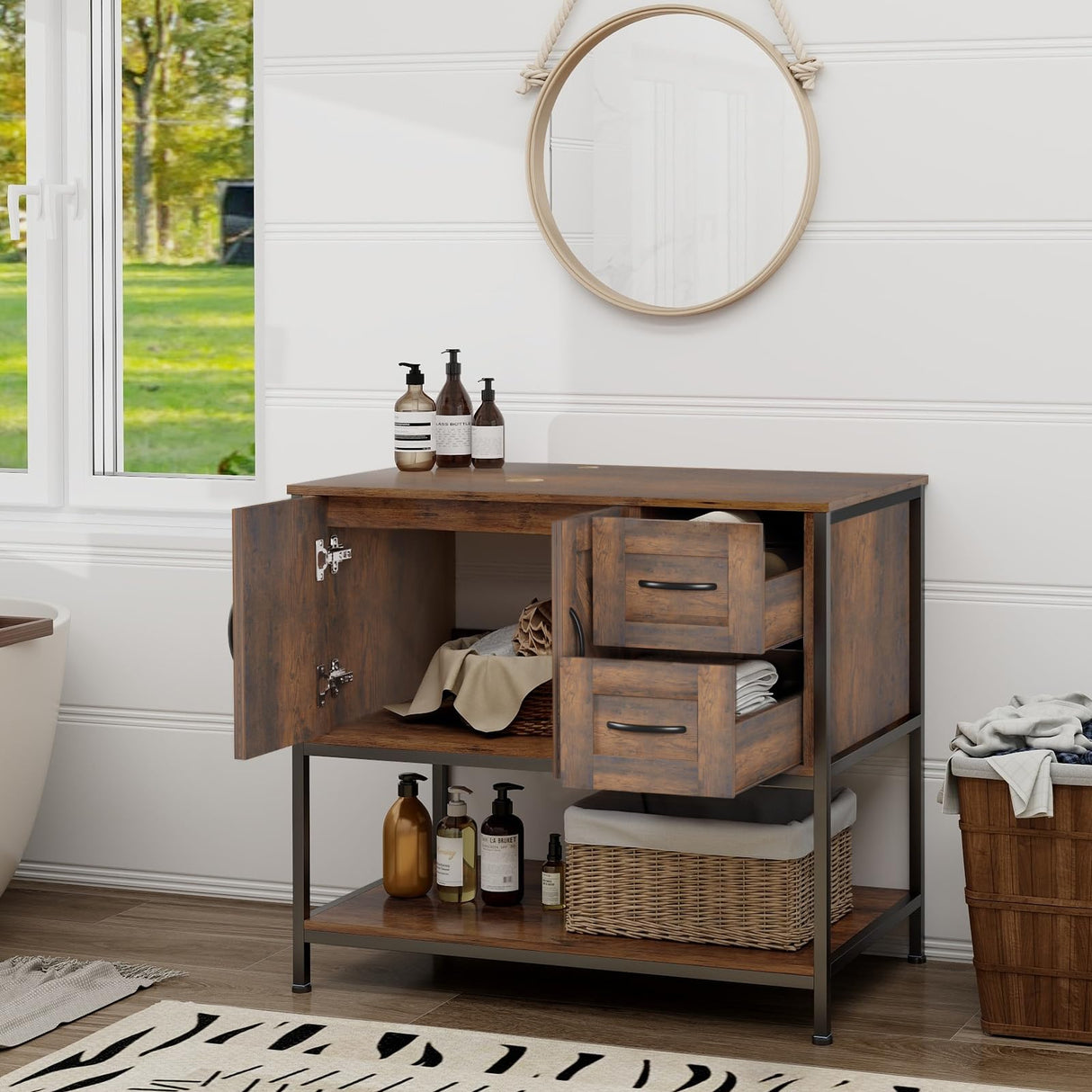 YOURLITE Bathroom Vanity, 36" Bathroom Vanity with Sink Combo Set, Dark Brown Modern Wood Bathroom Cabinet with White Ceramic Bathroom Sink