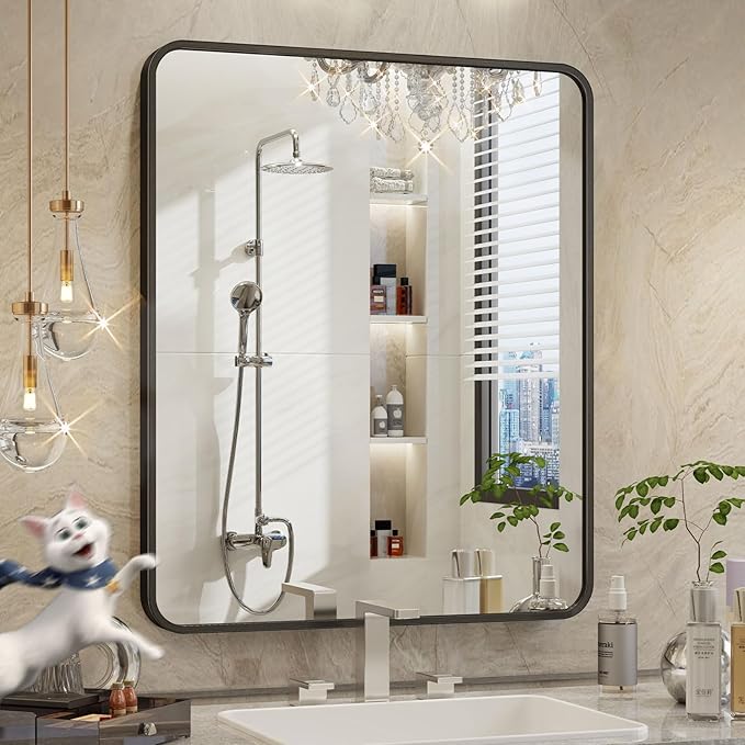 Black Bathroom Mirror for Over Sink, Dresser, Rectangle Wall Mirror