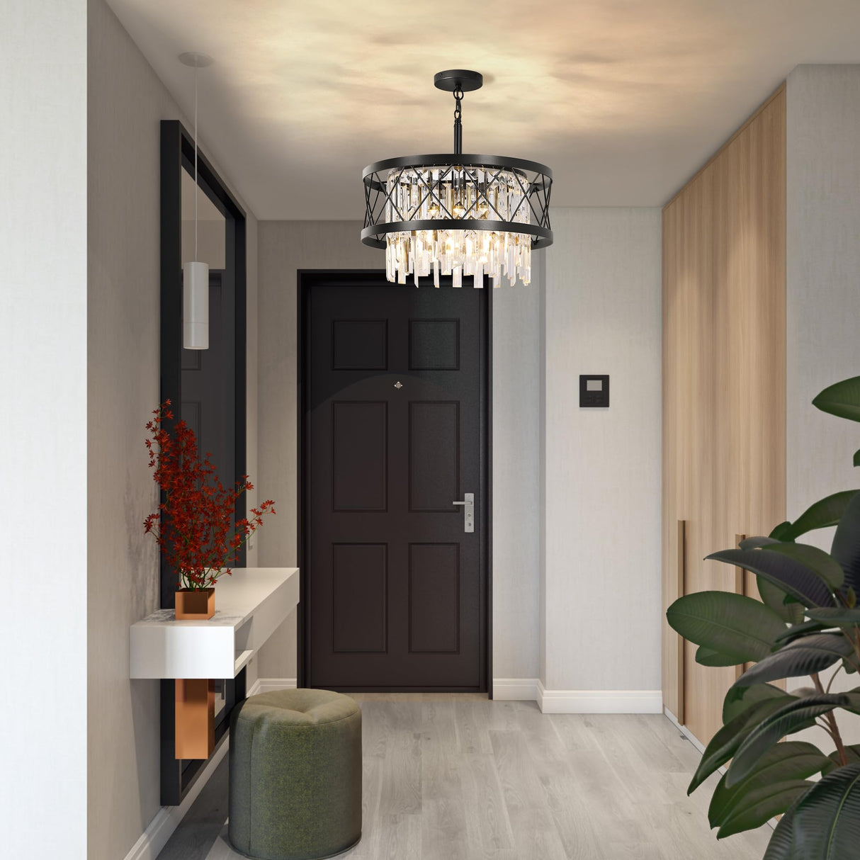 Crystal Chandelier for Bedrooms, 16'' Small Farmhouse Chandelier, Crystal Ceiling Light