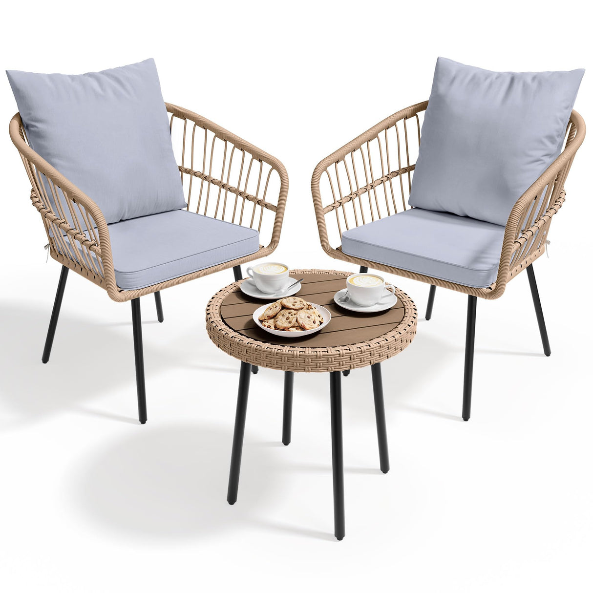 3 Pieces Outdoor Bistro Set, All-Weather Wicker Patio Furniture Set