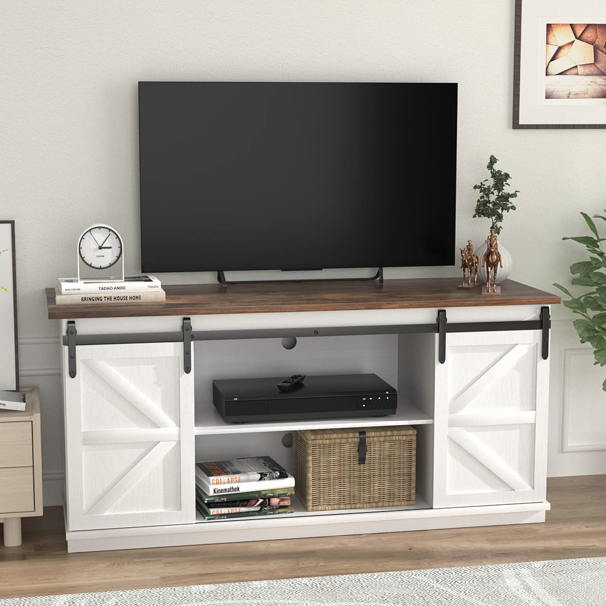 TV Stand for 65 Inch TV, Entertainment Center with Storage Cabinets and Sliding Barn Doors