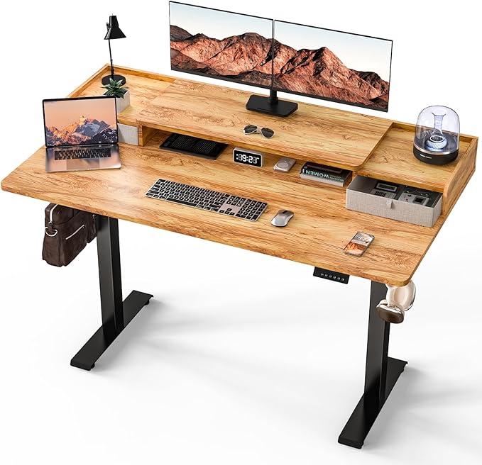 55 x 30 Inch Standing Desk with Drawers, Adjustable Height Electric Sit Stand Desk