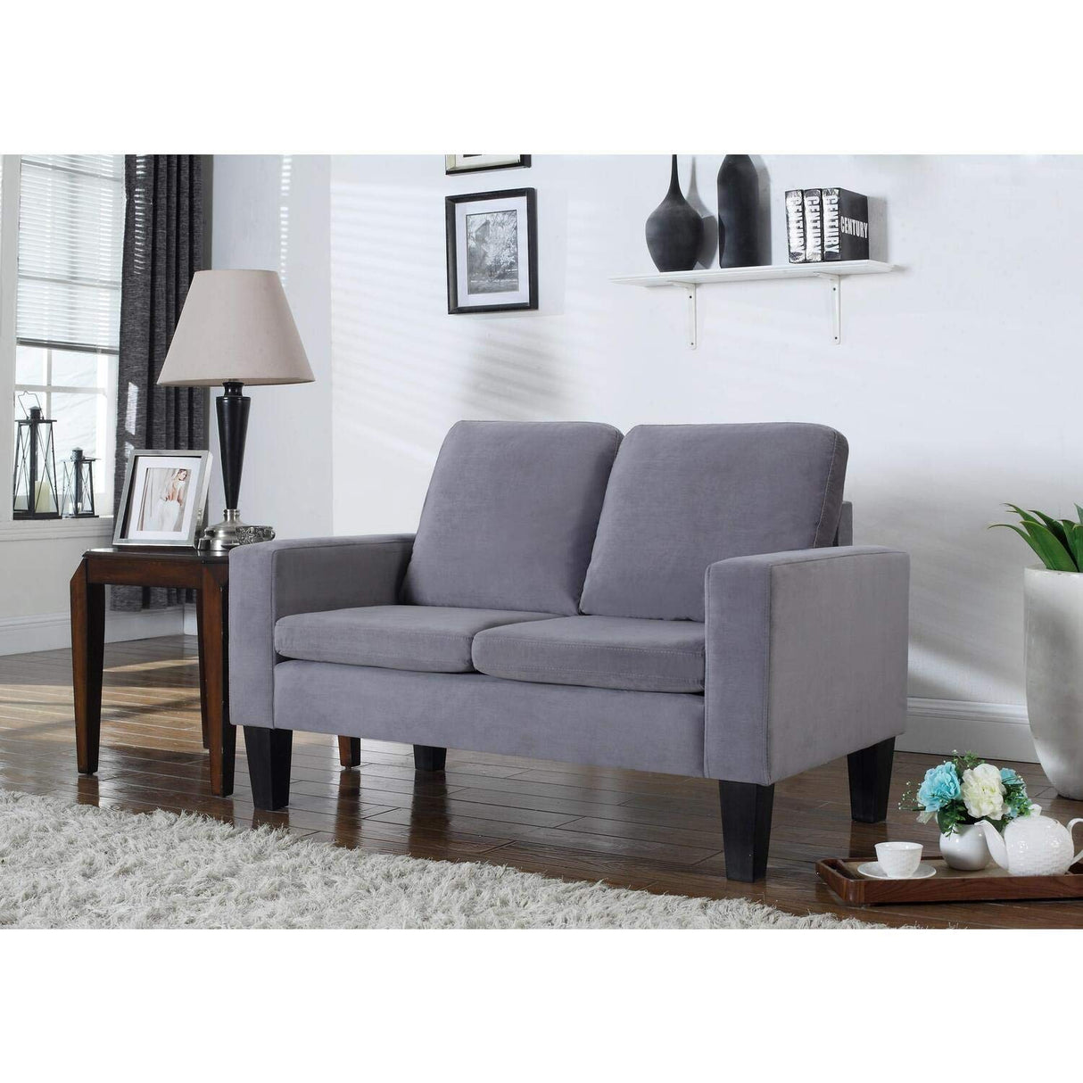Sarah Microfiber Loveseat, Gray