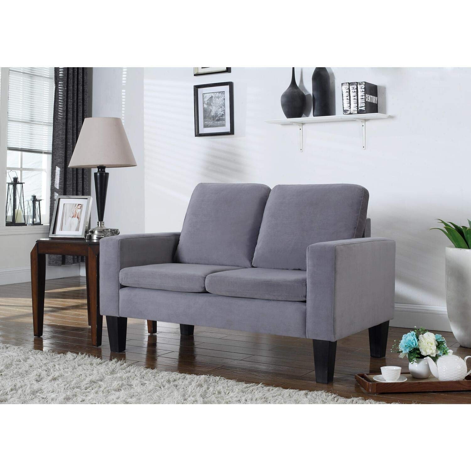 Sarah Microfiber Loveseat, Gray
