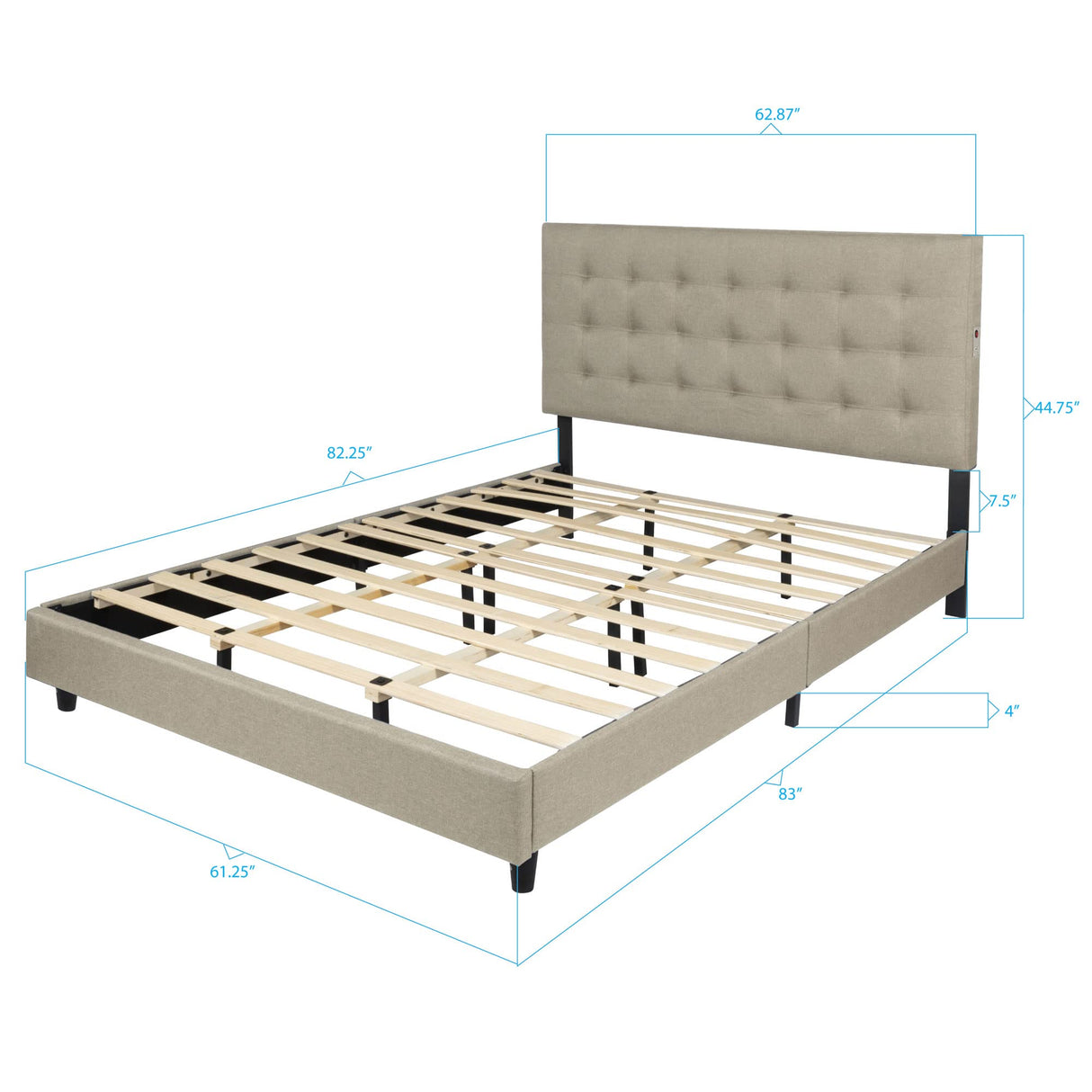 Madison Queen Upholstered Bed Frame with Headboard