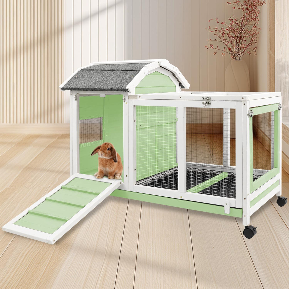 Rabbit Hutch Indoor Bunny Cage with Run Wooden Outdoor Bunny Hutch