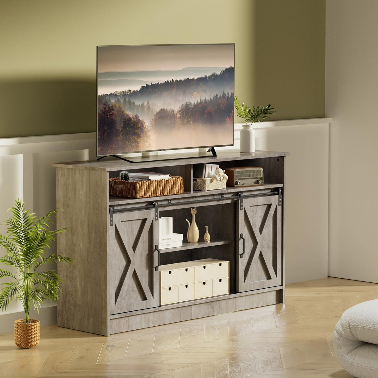 Farmhouse TV Stand for 65 Inch TV, TV Table and TV Console, TV Stands with Adjustable