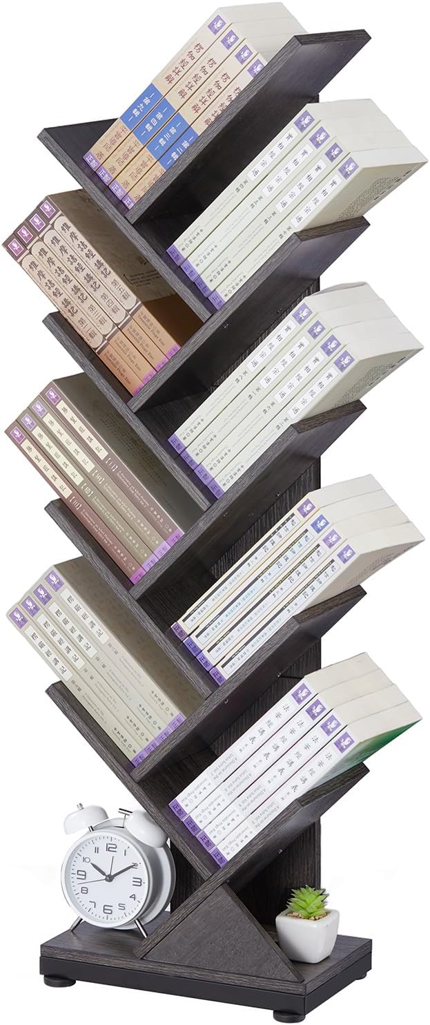 4-Shelf Tree Bookshelf, 4 Tier Floor Standing Bookcase for CDs/Magazine/Books