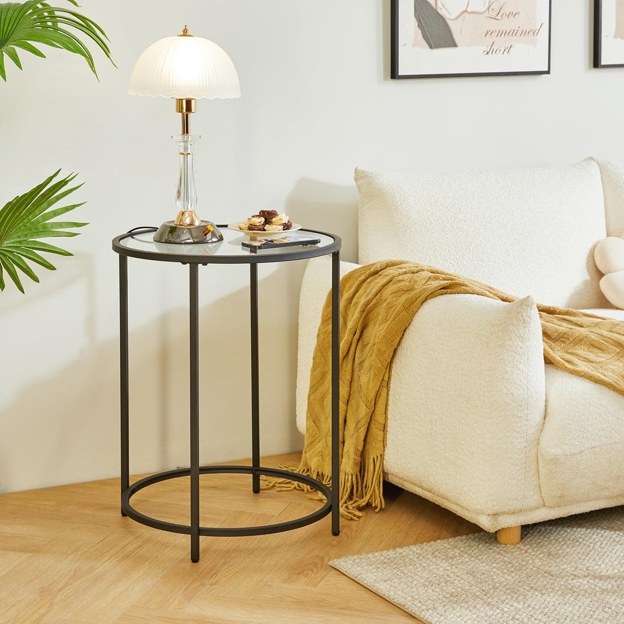 Round End Table, Tempered Glass Sofa Side Table, Coffee Table for Office Bedroom