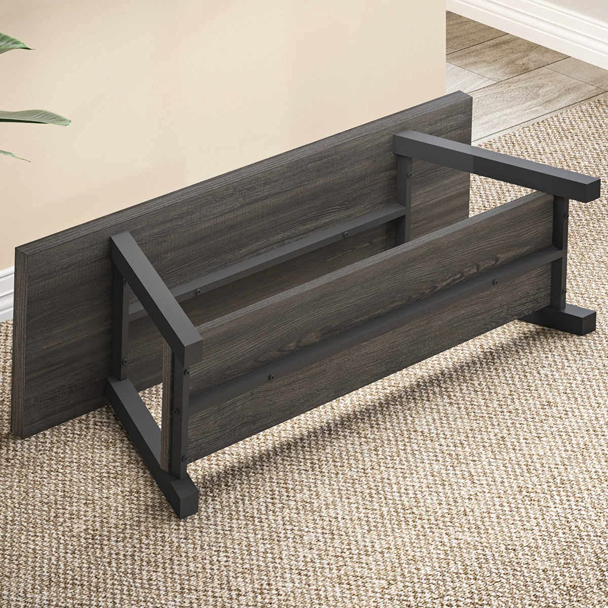 Storage Bench, Industrial Indoor Entryway Bench, Wood Metal Hallway Accent Bench