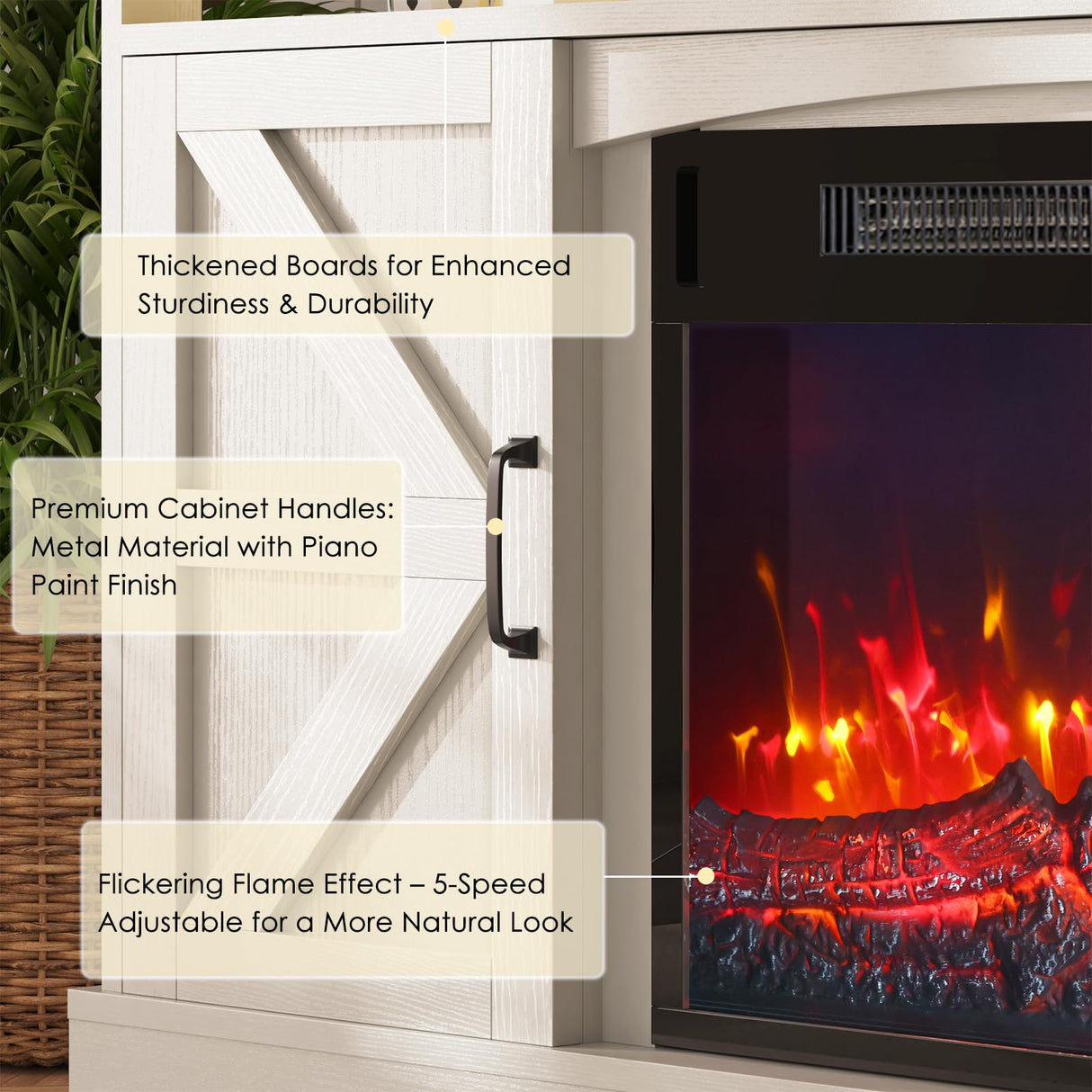 59-Inch TV Stand with Electric Fireplace and LED Lights