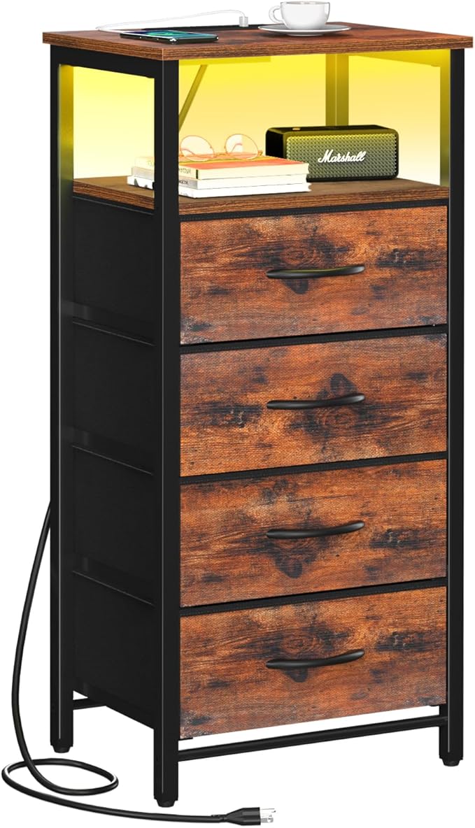 Night Stand - LED Nightstand with Charging Station