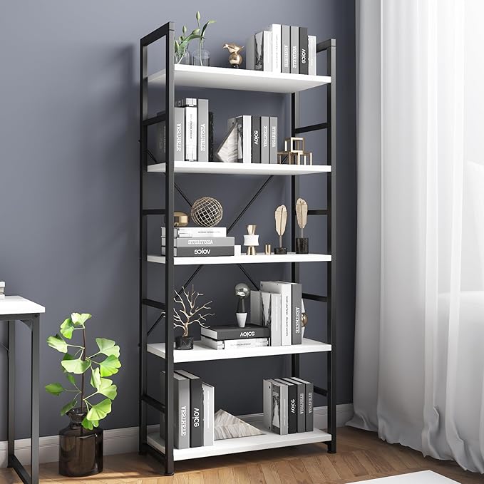 Tier Bookshelf 24 Inch Bookcase Book Shelf Organizer Modern Tall Bookshelf Book Case Ladder Bookshelves Book Storage for Bedroom, Living Room, Home Office, Kitchen (Black)