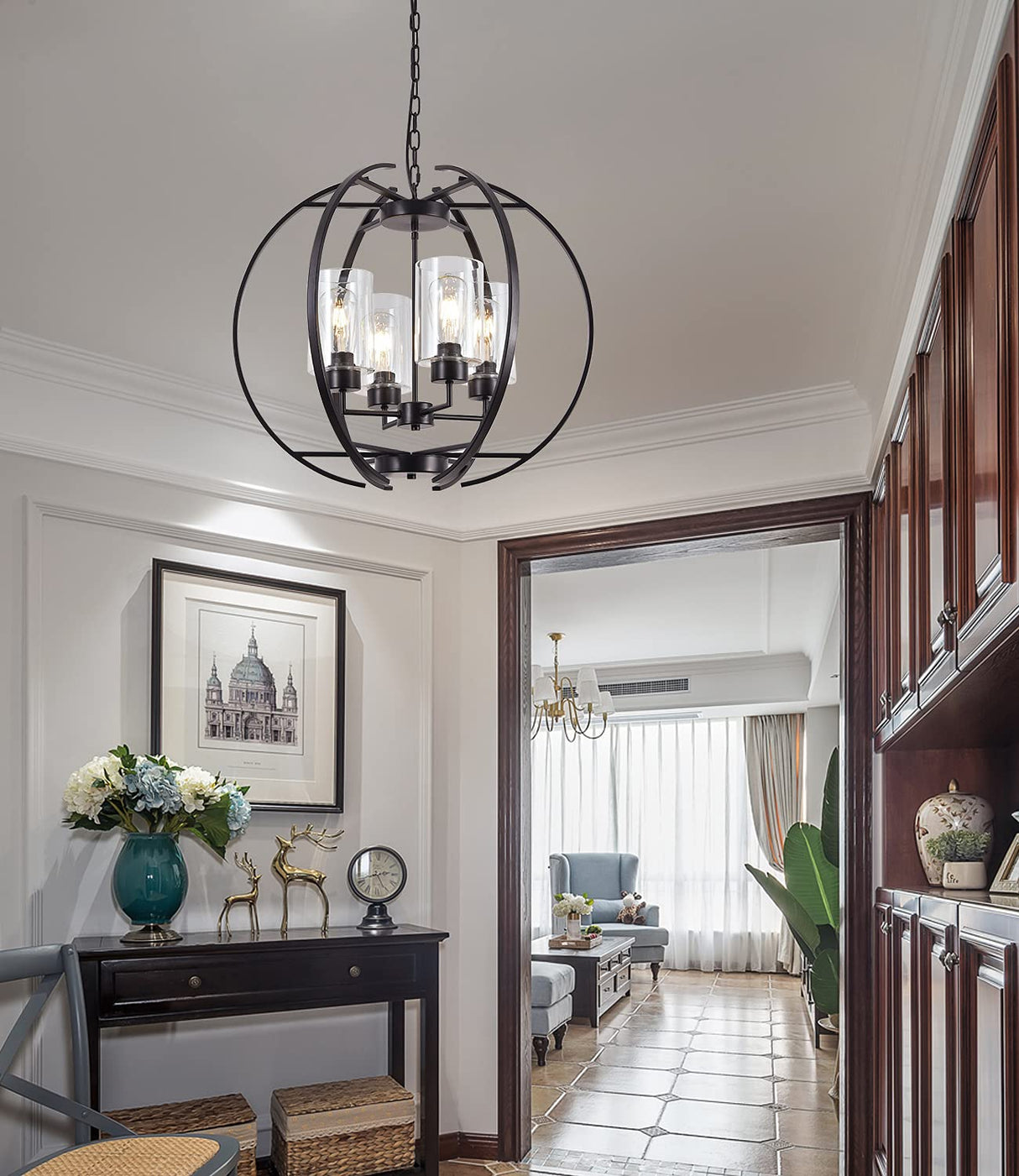 Globe Black Chandelier Dining Room Light Fixture Farmhouse Glass Chandeliers