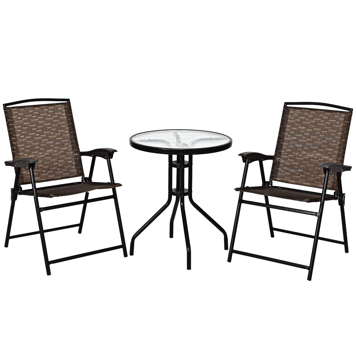 3 Pieces Patio Bistro Set, Outdoor Folding Chairs & Table Set