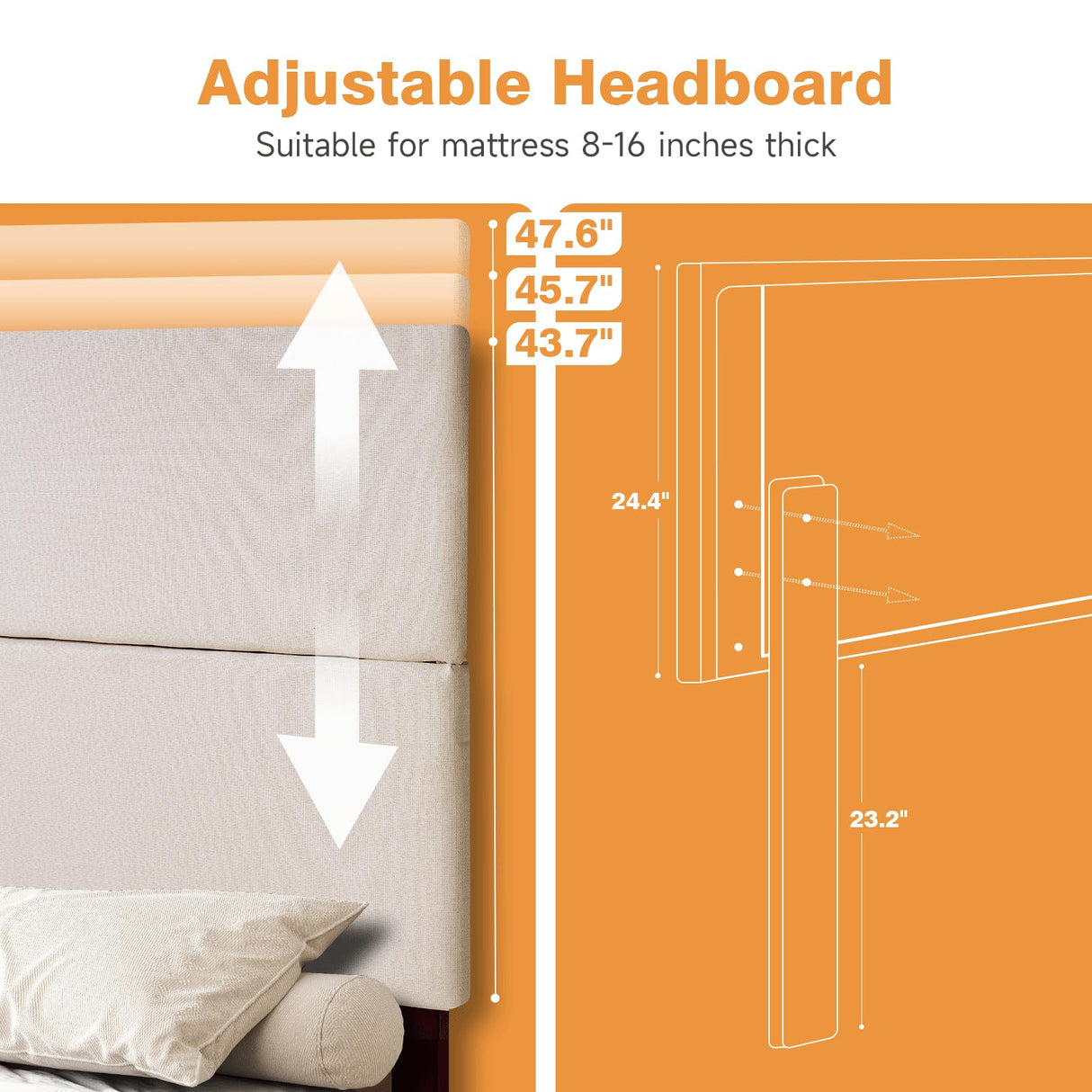 Yumpie Cream Upholstered Queen Bed Frame with Storage Drawers & Adjustable Headboard