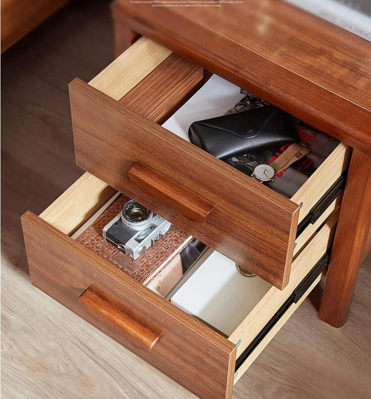 Style Bedside Cabinet, Black Gold Wood Color