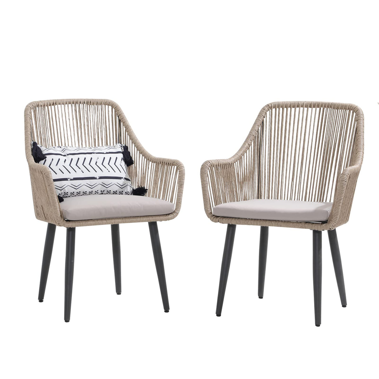Outdoor Dining Chairs, Patio Dining Chair Set of 2, All-Weather Woven Rope Rattan Chairs