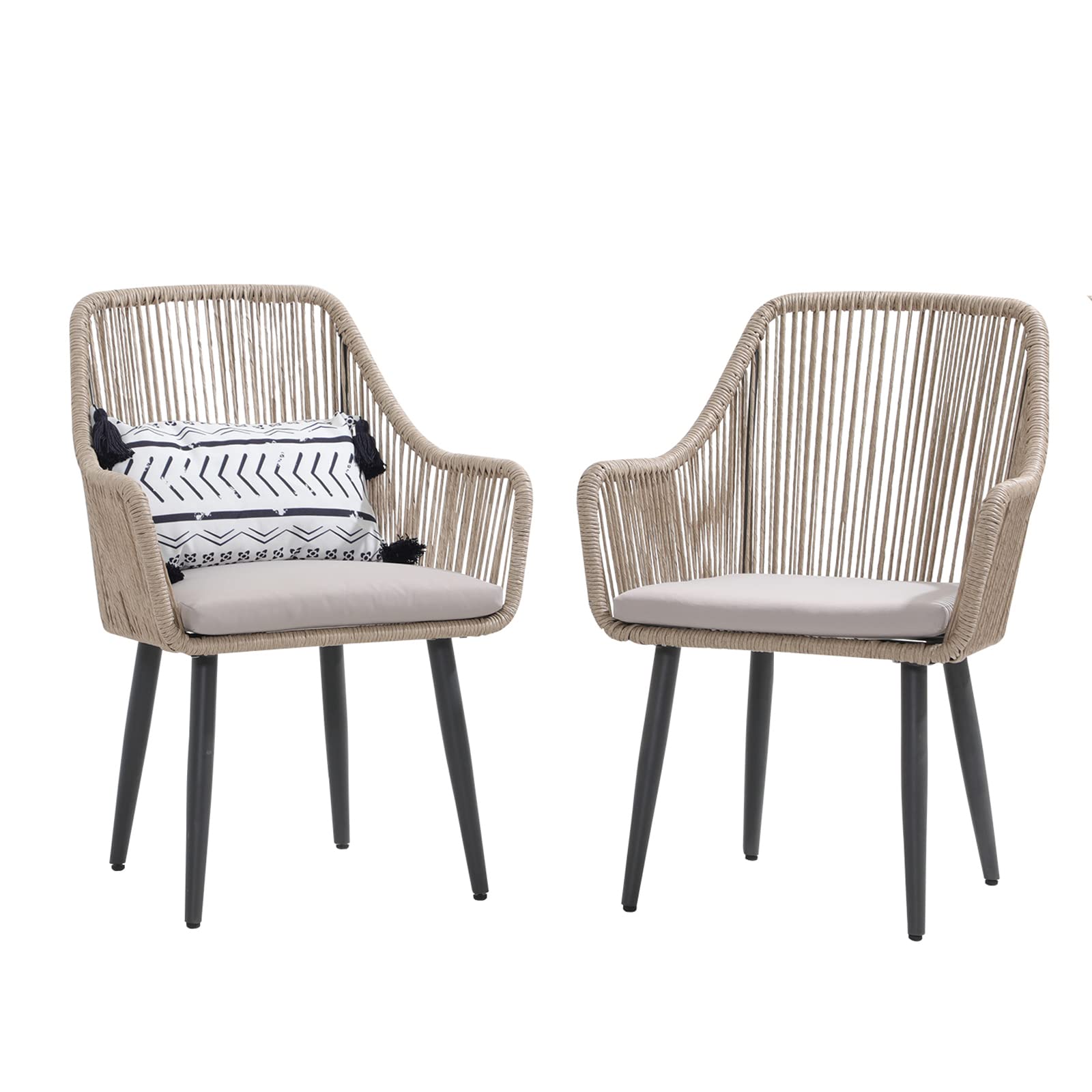 Outdoor Dining Chairs, Patio Dining Chair Set of 2, All-Weather Woven Rope Rattan Chairs