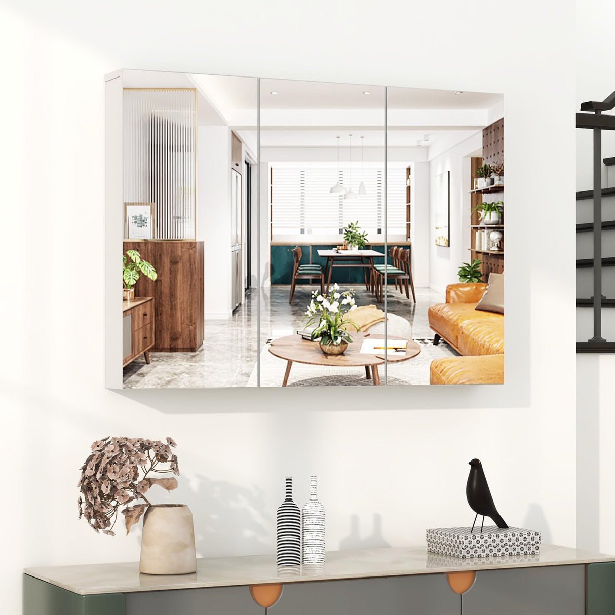 Mirrored Medicine Cabinet, Large Wide Wall Mounted Storage Cabinet