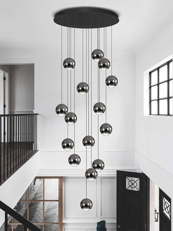 10-Light LED Staircase Gold Chandelier Crystal Ceiling Lights Large Chandeliers for High