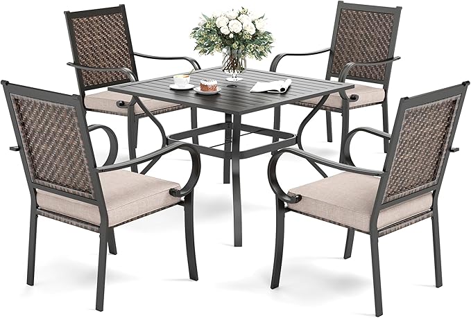 5 Pieces Patio Dining Set for 4, Wicker Outdoor Dining Set with Round Patio Table