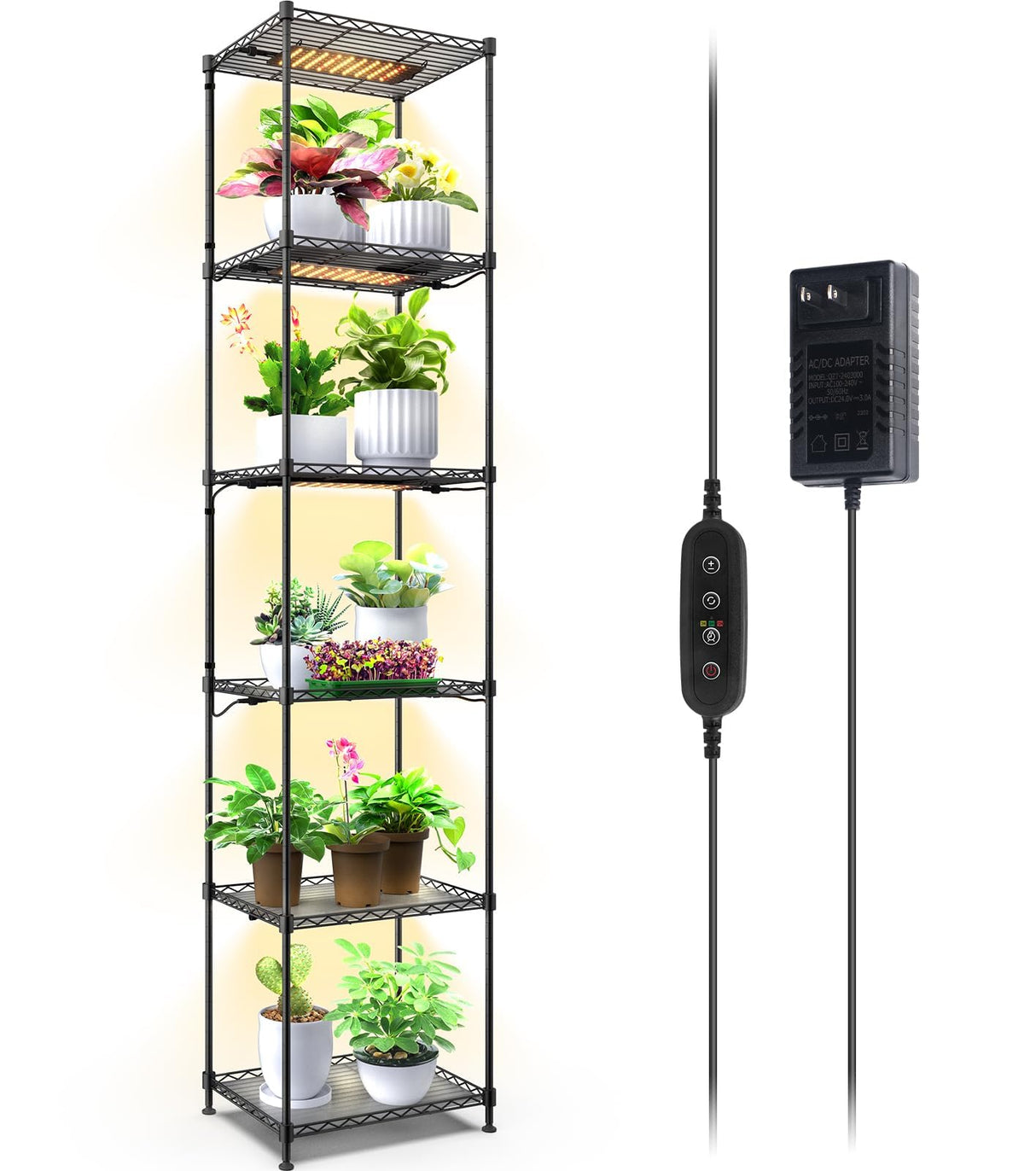 Plant Stand with Grow Lights, 6-Tier Plant Shelf with 5-Pack 50W Full Spectrum