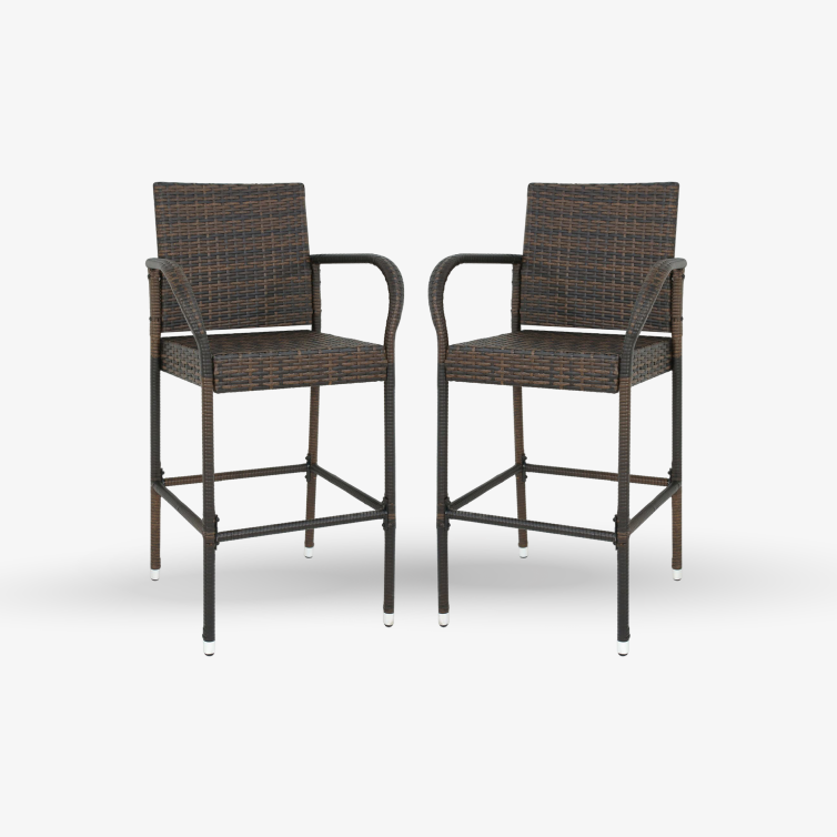 Upgraded Wicker Bar Stool Chairs Outdoor Backyard Rattan Chair w/Iron Frame