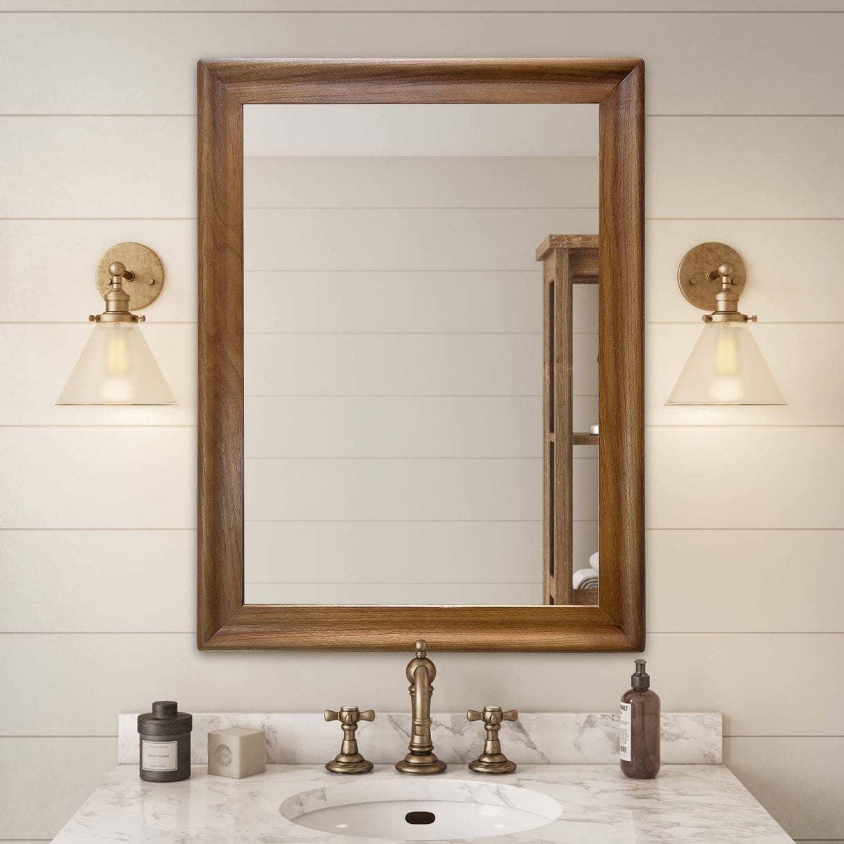 Solid Wood Framed Rectangle Bathroom Mirrors