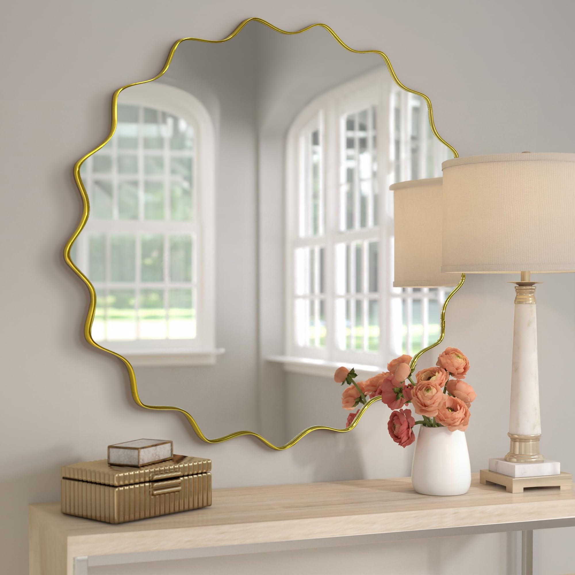 Round Wavy Mirror, 24" Circle Mirror Gold Mirror Decorative Mirror
