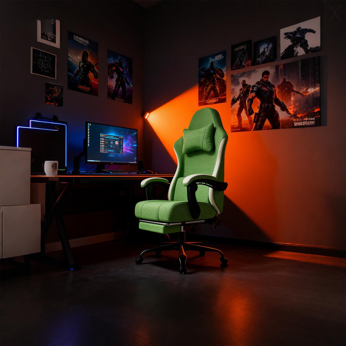 Ergonomic Gaming Chair with Pocketed Spring Cushion and Footrest