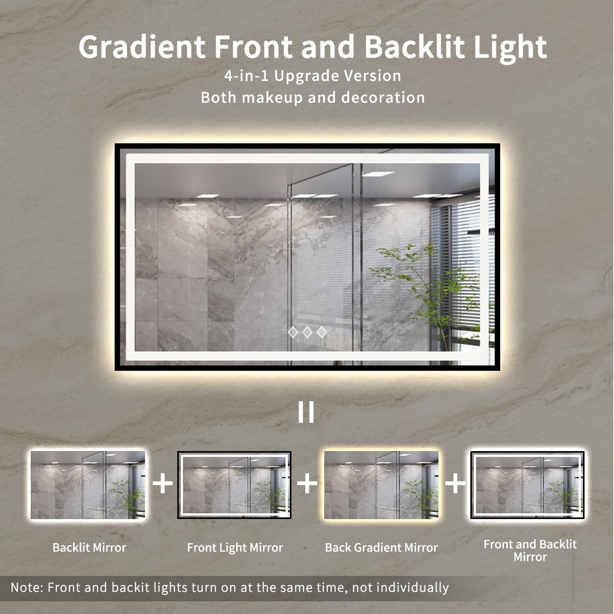 60x36 Inch Black Framed LED Bathroom Mirror with Anti-Fog