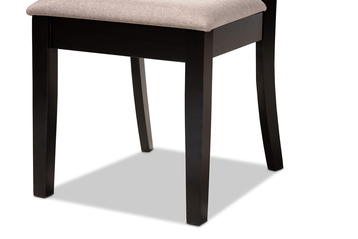 Set and Dining Set Sand Fabric Upholstered and Espresso Brown Finished Wood 5-Piece