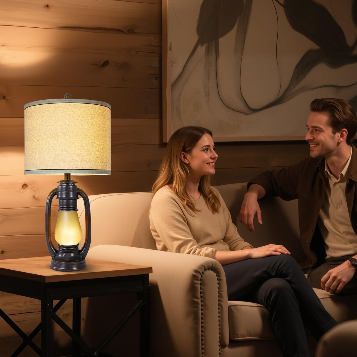 26" Vintage Lantern Table Lamps Set of 2 with USB Charging Ports