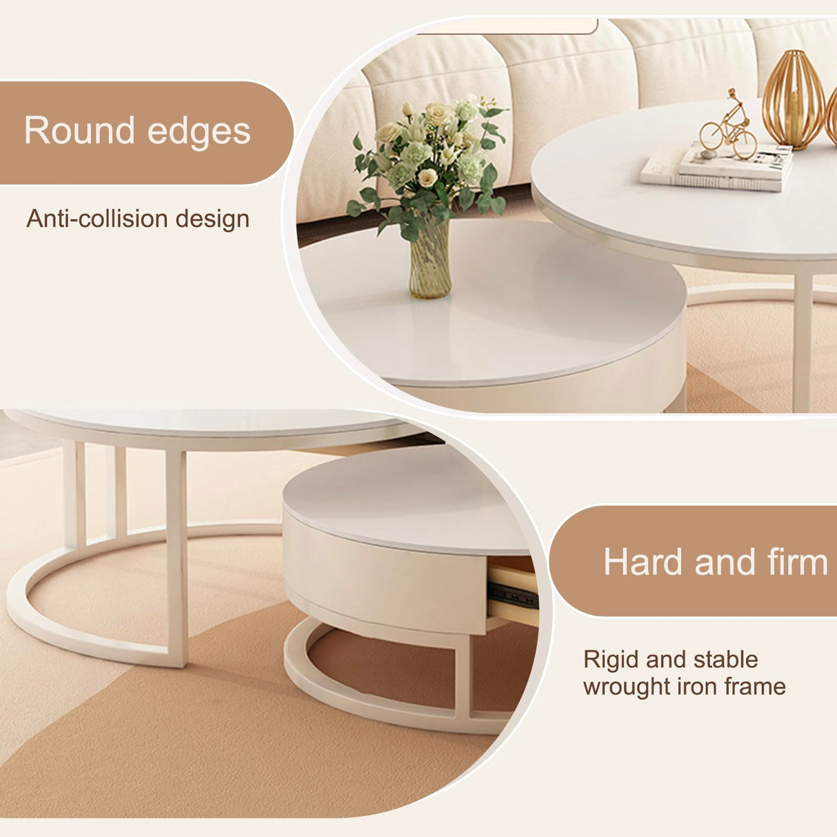 Kadaligh 28IN Nesting Coffee Table - Round Nested Coffee Table with High