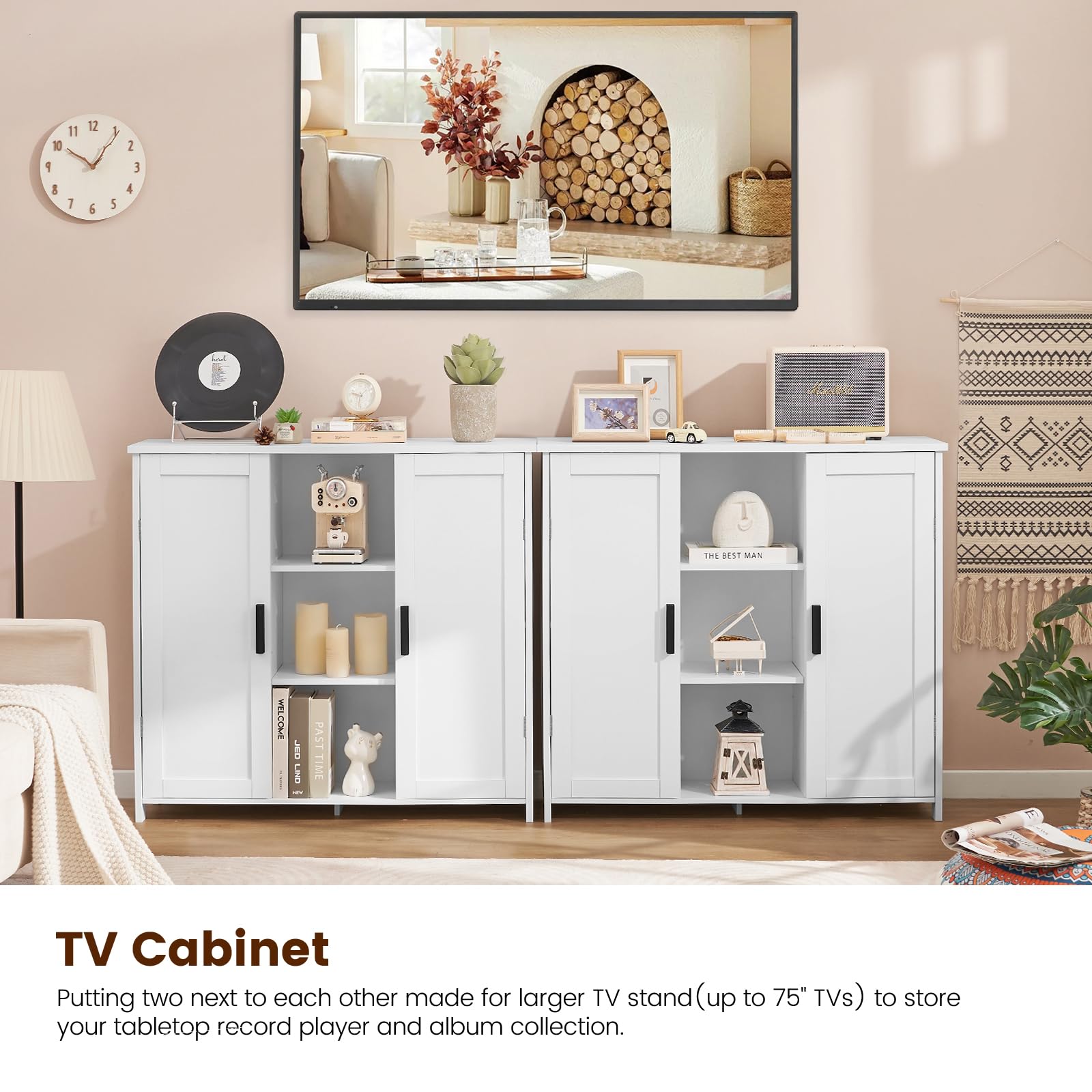 Storage Cabinet with 2 Doors and 4 Storage Shelves, Credenza Buffet Cabinet